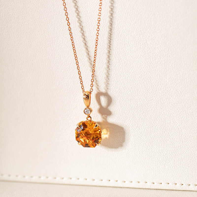 18ct Rose Gold Citrine & Diamond Octavia Pendant-Necklace-Walker & Hall
