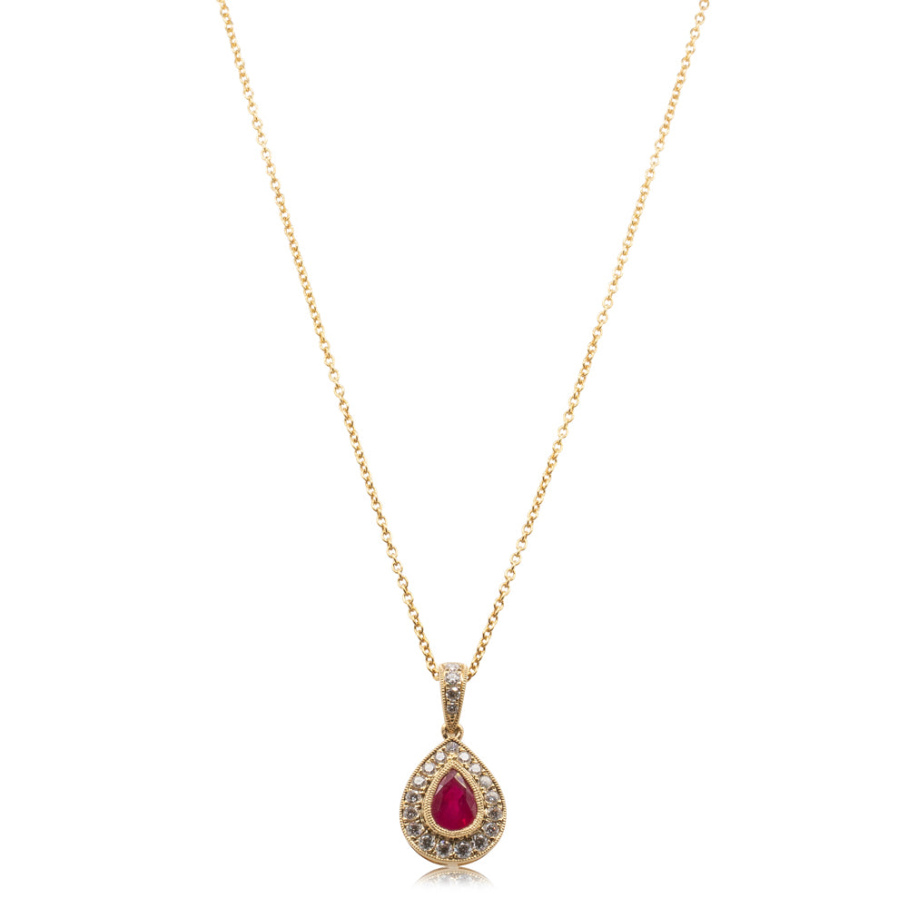 18ct Yellow Gold 1.24ct Ruby & Diamond Necklace - Walker & Hall