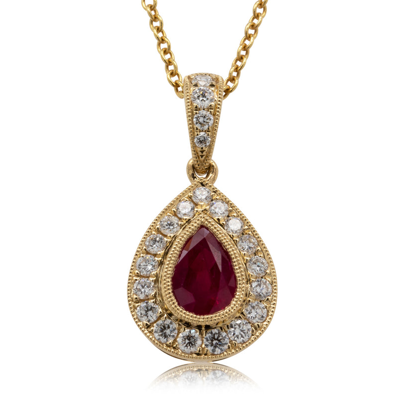 18ct Yellow Gold 1.24ct Ruby & Diamond Necklace - Walker & Hall