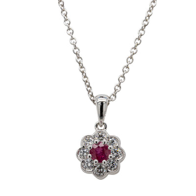 18ct White Gold .20ct Ruby & Diamond Pendant - Walker & Hall