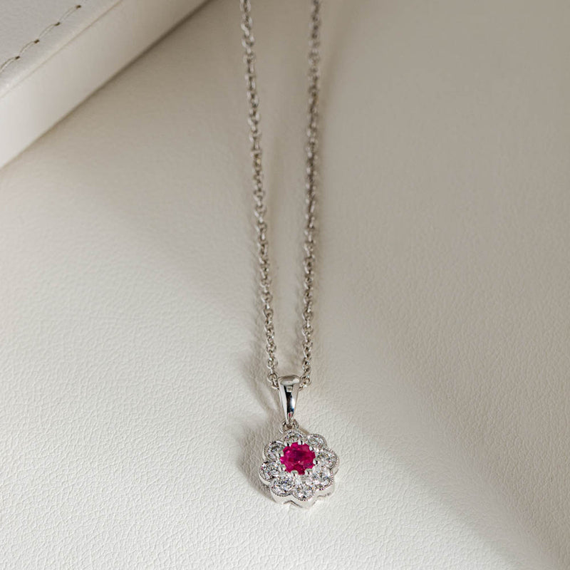 18ct White Gold .20ct Ruby & Diamond Pendant - Walker & Hall