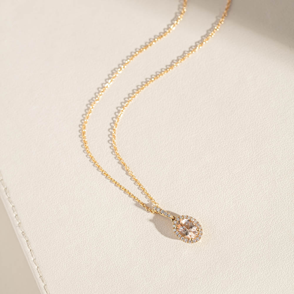 18ct Yellow Gold .69ct Morganite & Diamond Mini Sierra Pendant - Walker & Hall