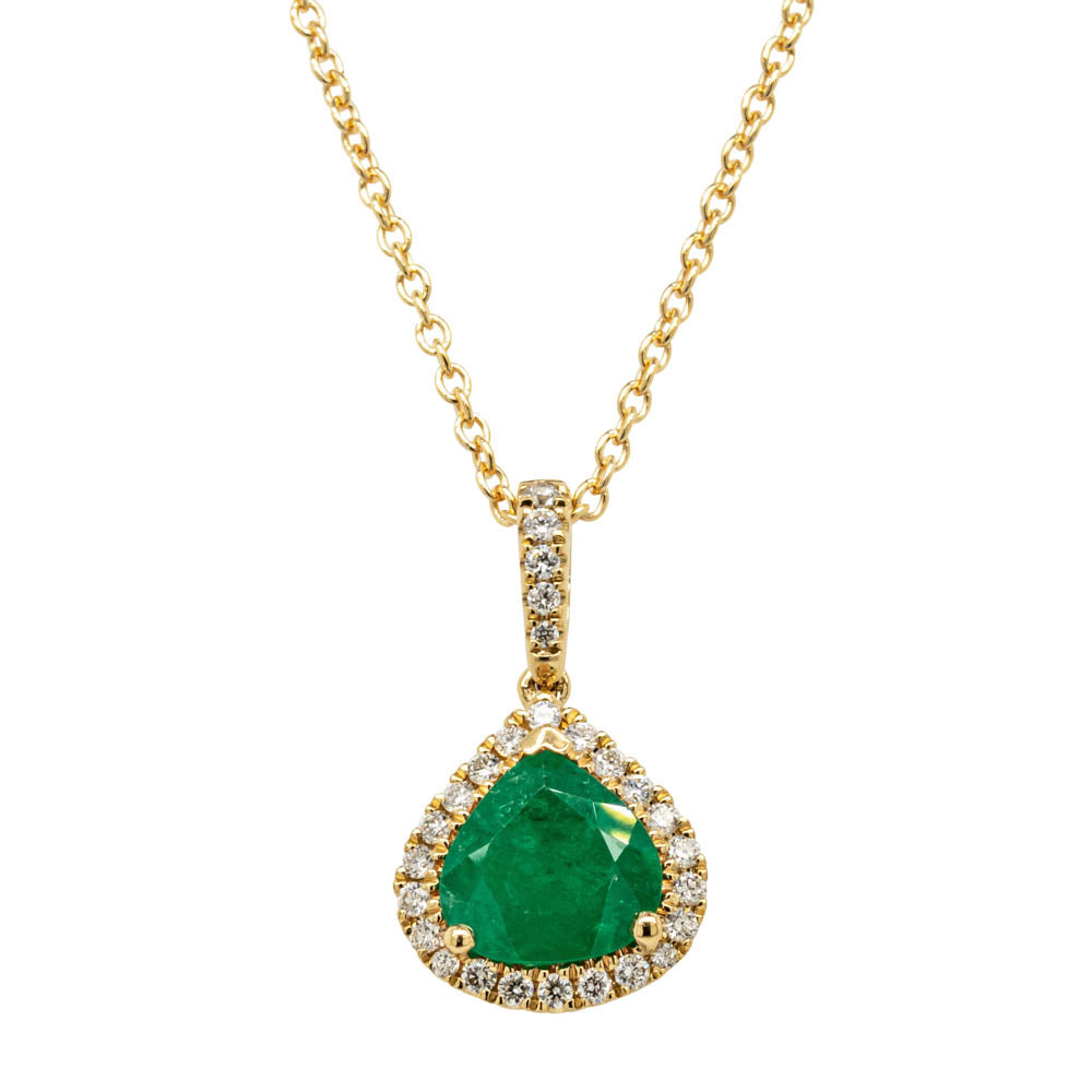 18ct Yellow Gold .97ct Emerald & Diamond Pendant - Walker & Hall