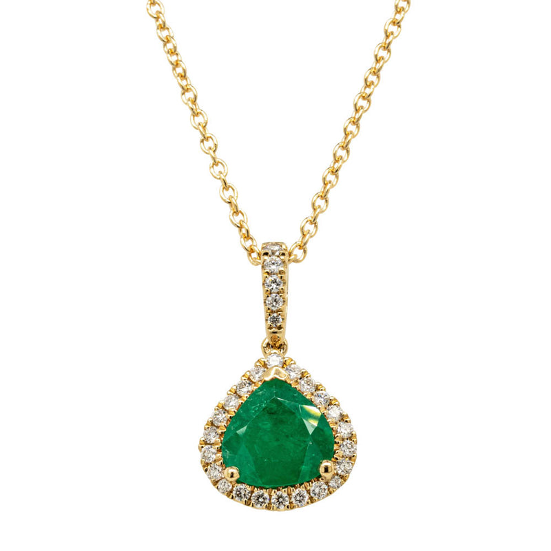 18ct Yellow Gold .97ct Emerald & Diamond Pendant - Walker & Hall