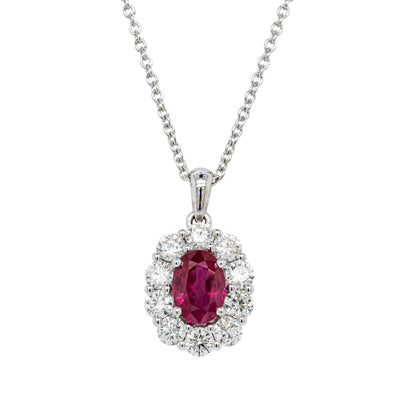 18ct White Gold .97ct Ruby & Diamond Pendant - Walker & Hall