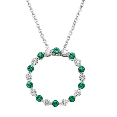 18ct White Gold .33ct Emerald & Diamond Pendant - Walker & Hall