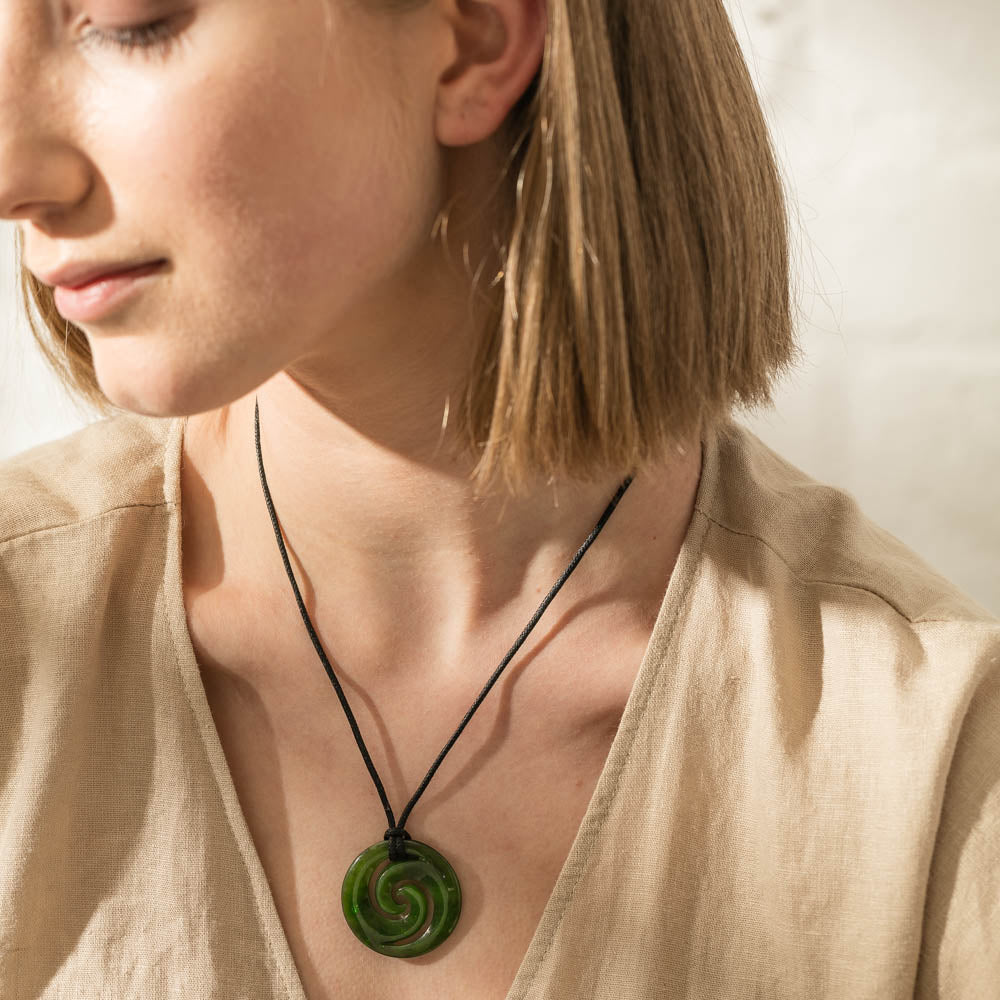 NZ Greenstone Inanga Koru Pendant Walker Hall