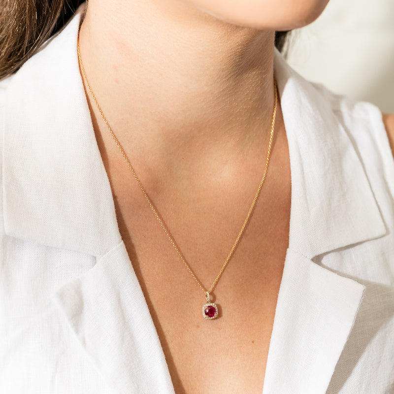 18ct Yellow Gold .96ct Ruby & Diamond Peony Pendant-Necklace-Walker & Hall