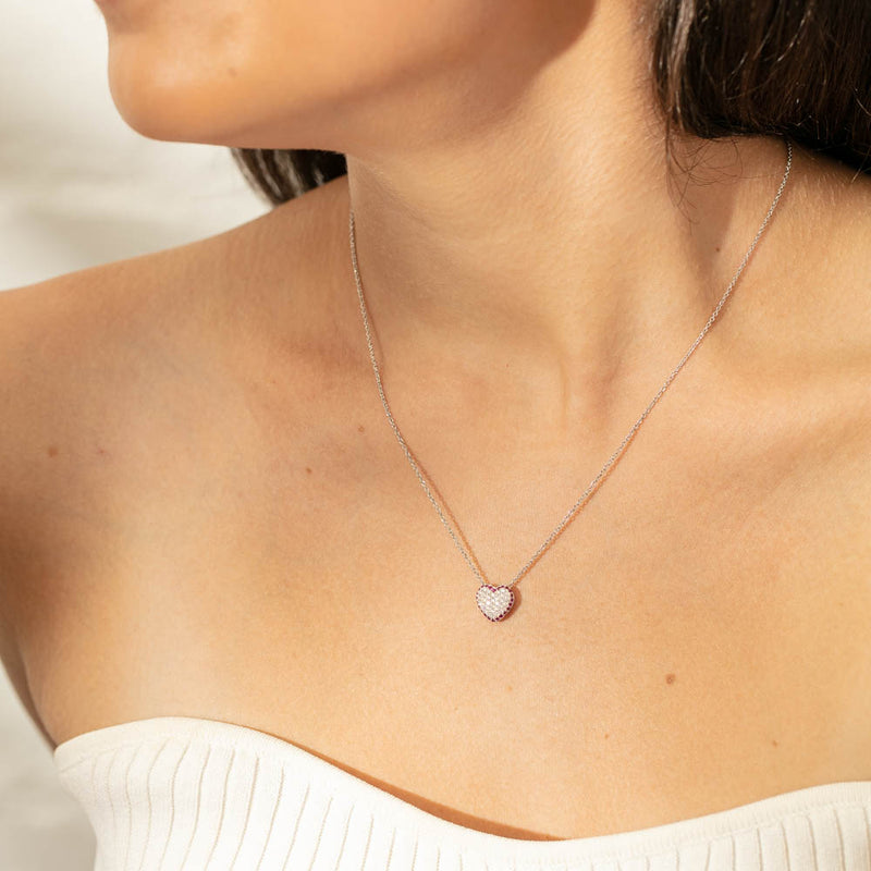 18ct White Gold Ruby & Diamond Corazon Pendant-Necklace-Walker & Hall
