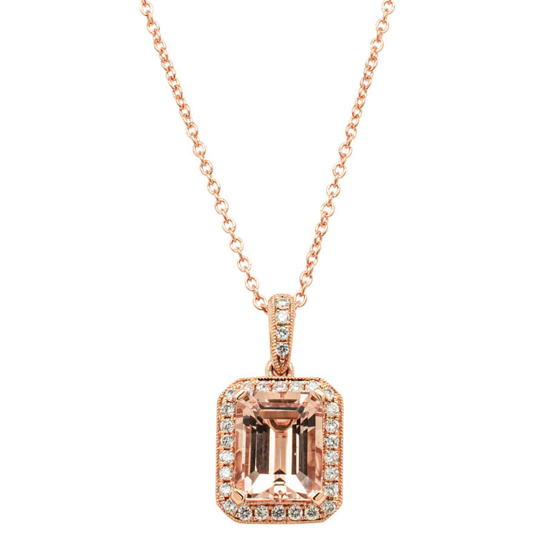 18ct Rose Gold 2.50ct Morganite & Diamond Empire Pendant-Necklace-Walker & Hall