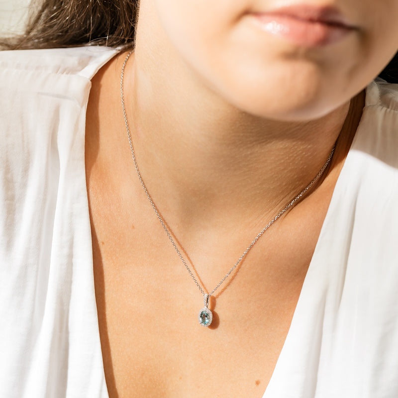 18ct White Gold Aquamarine & Diamond Mini Sierra Pendant-Necklace-Walker & Hall