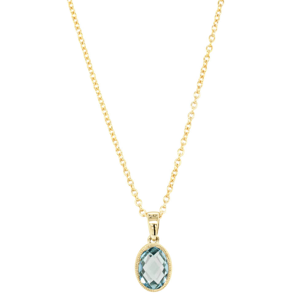 9ct Yellow Gold Blue Topaz Sandalwood Pendant - Necklace - Walker & Hall