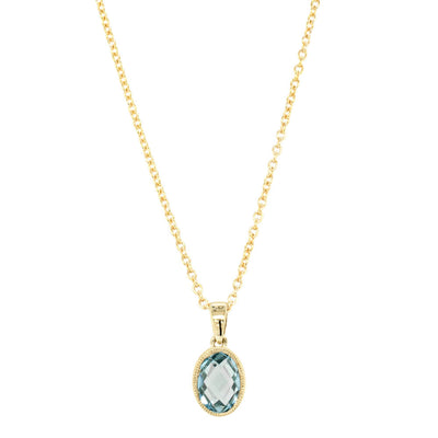 9ct Yellow Gold Blue Topaz Sandalwood Pendant - Necklace - Walker & Hall