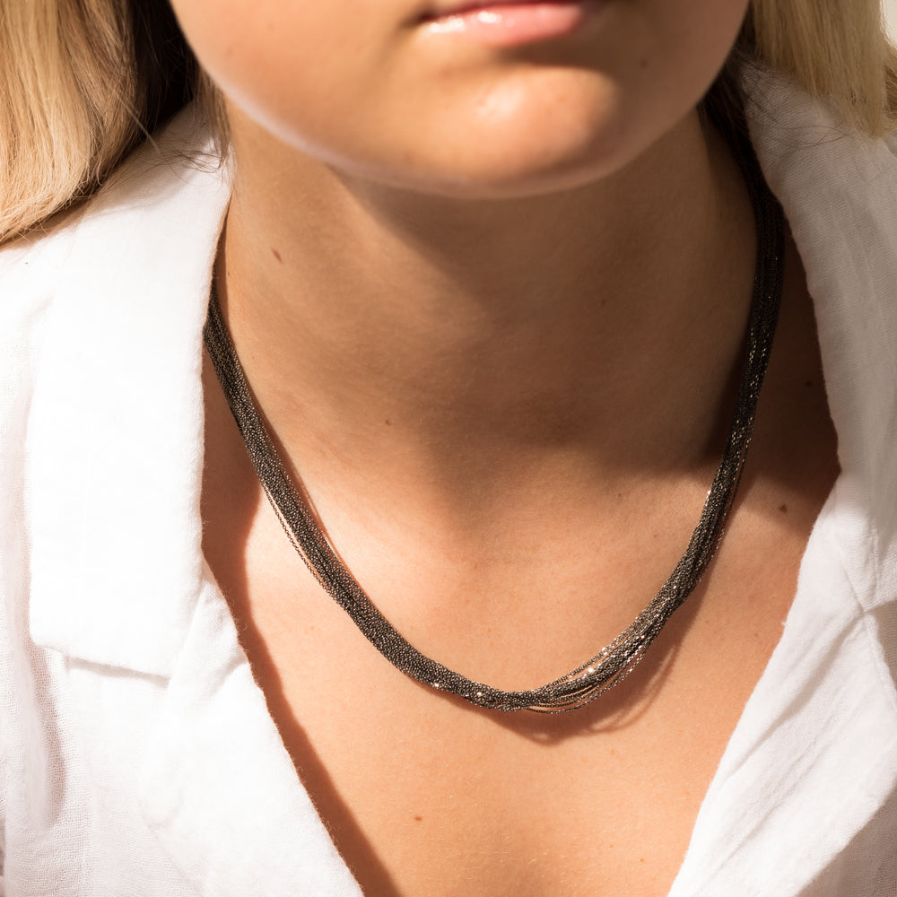 18ct White Gold Black Rhodium Strand Necklace Walker Hall