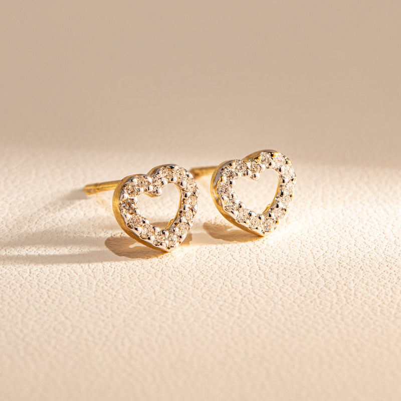 9ct Yellow Gold Diamond Heart Studs - Walker & Hall