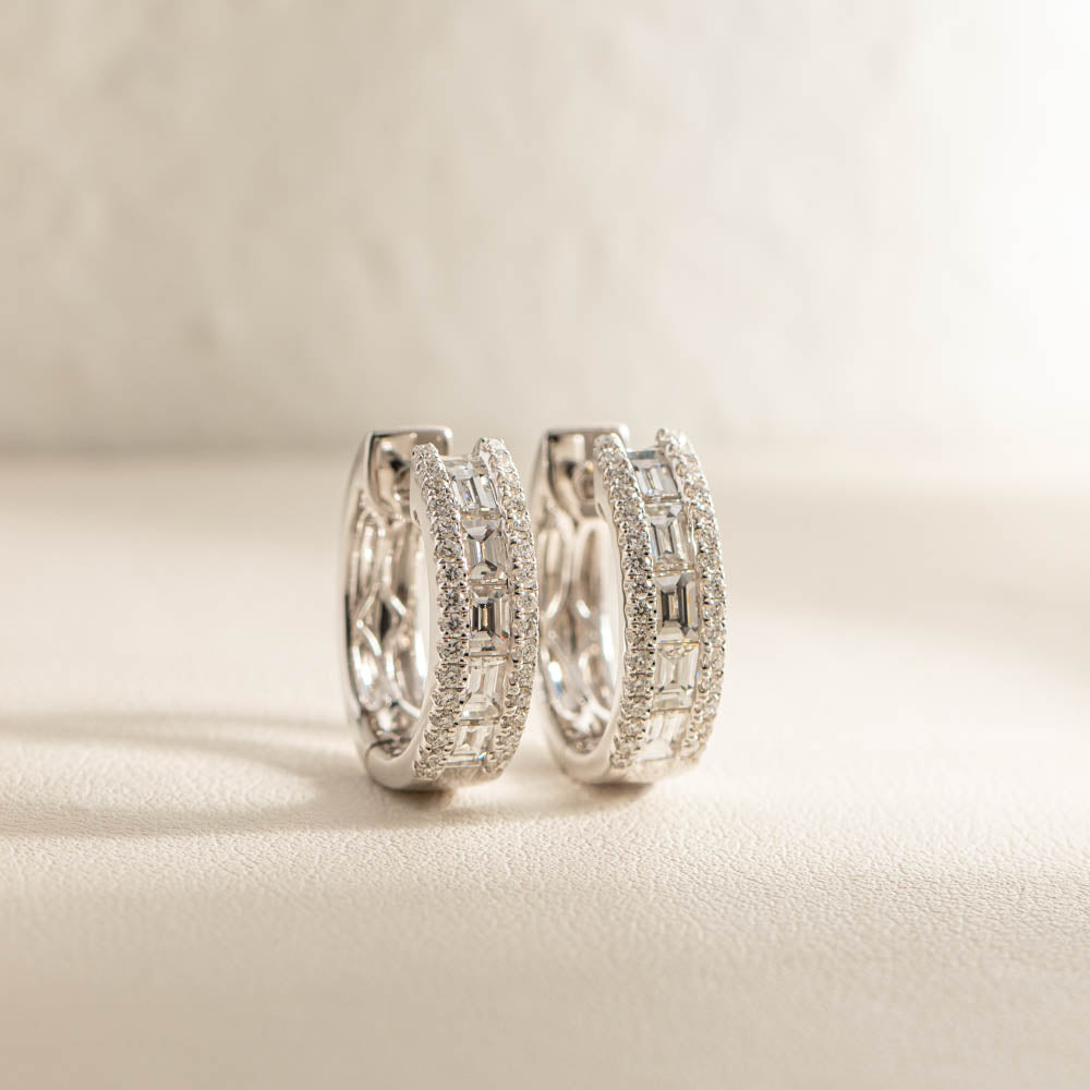 18ct White Gold 1.28ct Diamond Huggie Earrings - Walker & Hall