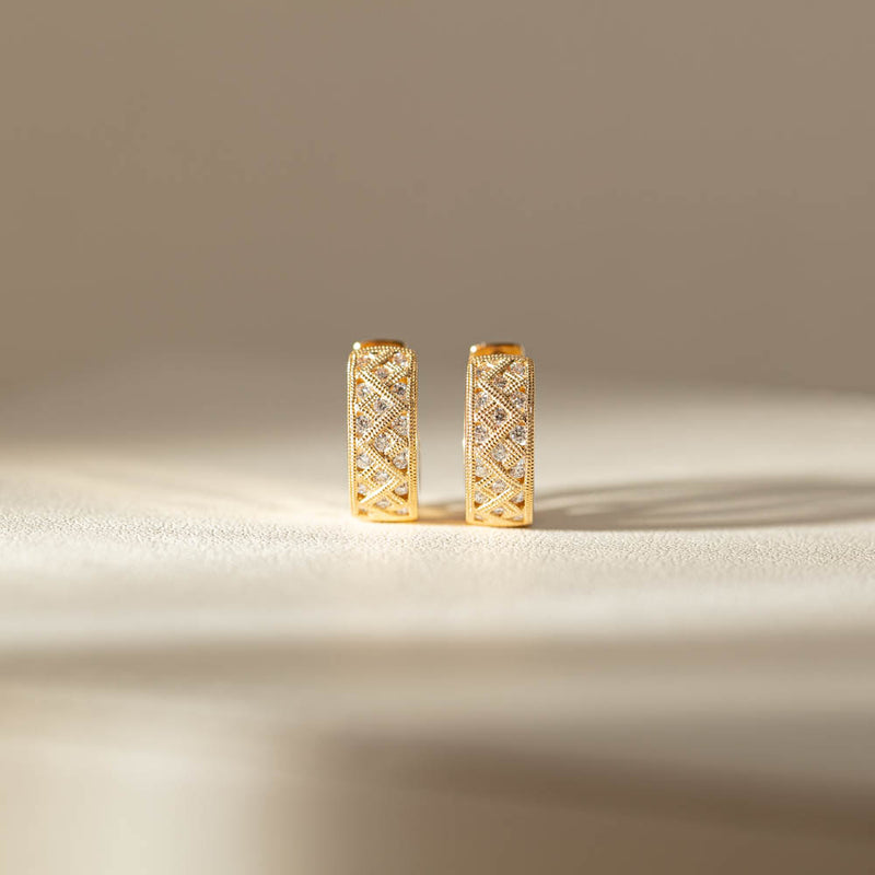 18ct Yellow Gold Diamond Honour Hoop Earrings-Earrings-Walker & Hall