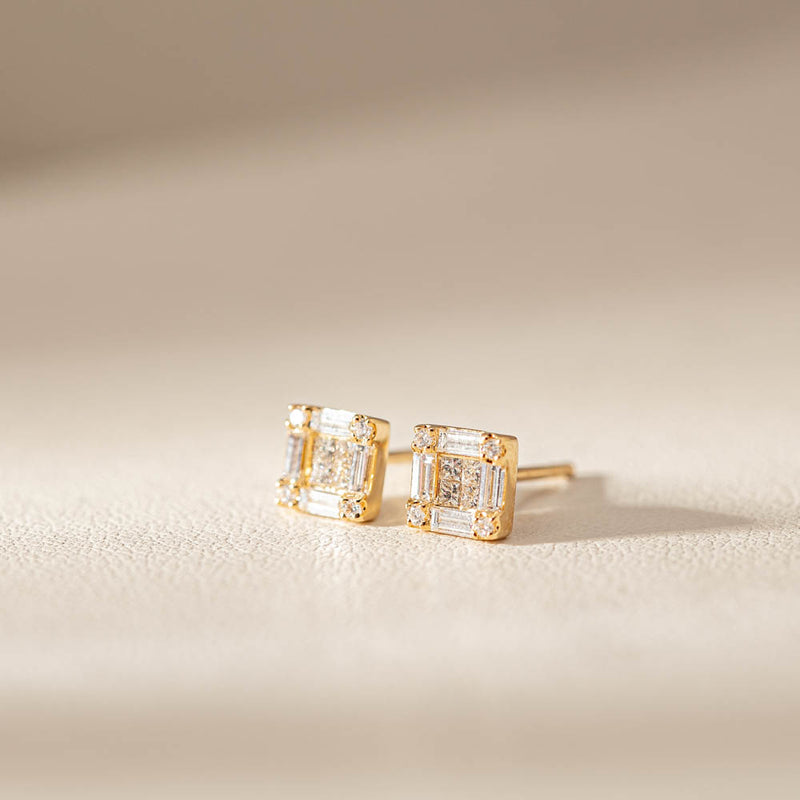 18ct Yellow Gold Diamond Quattro Stud Earrings-Earrings-Walker & Hall