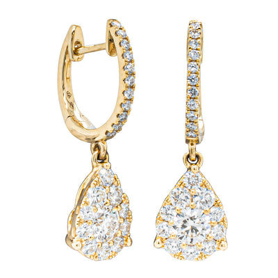 18ct Yellow Gold 1.16ct Diamond Drop Earrings - Earrings - Walker & Hall