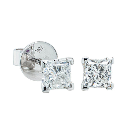 18ct White Gold 1.40ct Princess Cut Diamond Blossom Earrings - Earrings - Walker & Hall