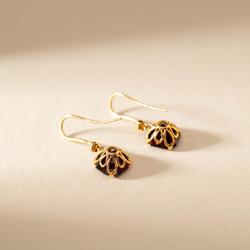 18ct Yellow Gold Garnet & Diamond Drop Octavia Earrings-Earrings-Walker & Hall