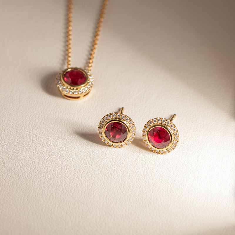 18ct Yellow Gold 1.84ct Ruby & Diamond Isla Earrings-Earrings-Walker & Hall