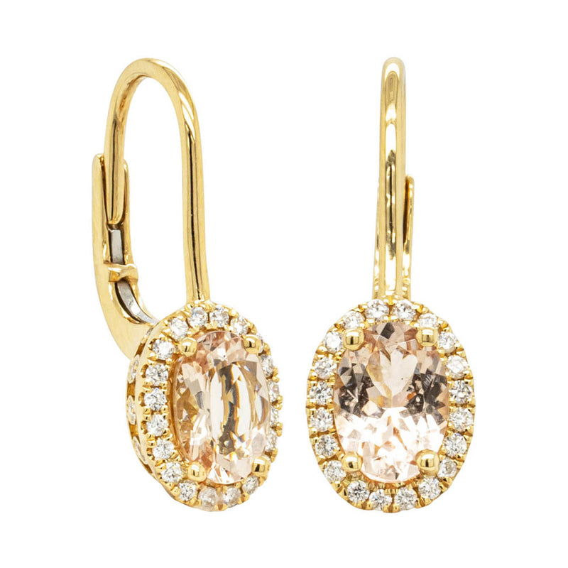 18ct Yellow Gold Morganite & Diamond Mini Sierra Earrings-Earrings-Walker & Hall