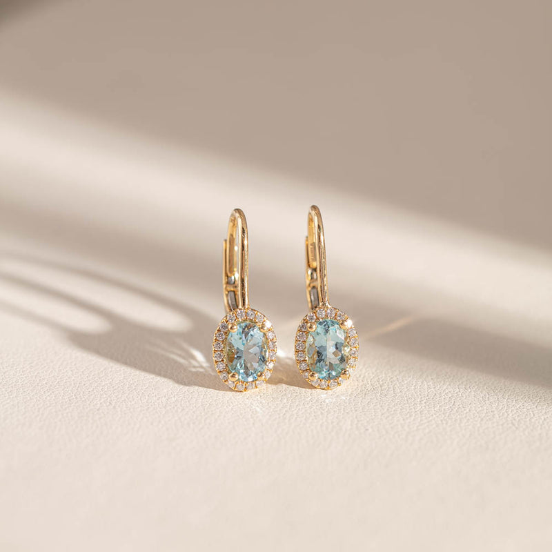 18ct Yellow Gold Aquamarine & Diamond Mini Sierra Earrings-Earrings-Walker & Hall