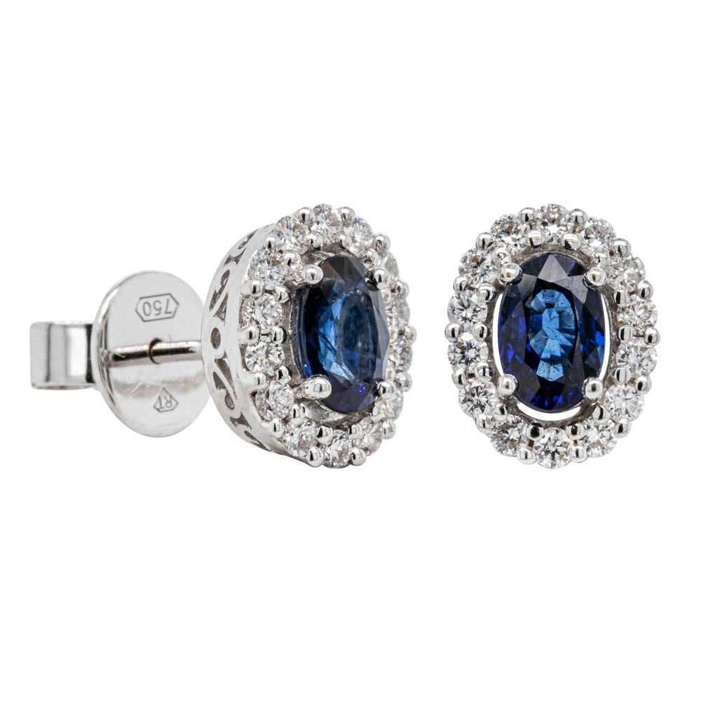 18ct White Gold 1.22ct Sapphire & Diamond Earrings - Walker & Hall