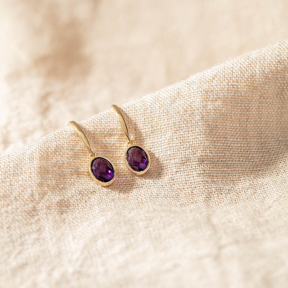 9ct Yellow Gold Amethyst Lavender Earrings Walker Hall