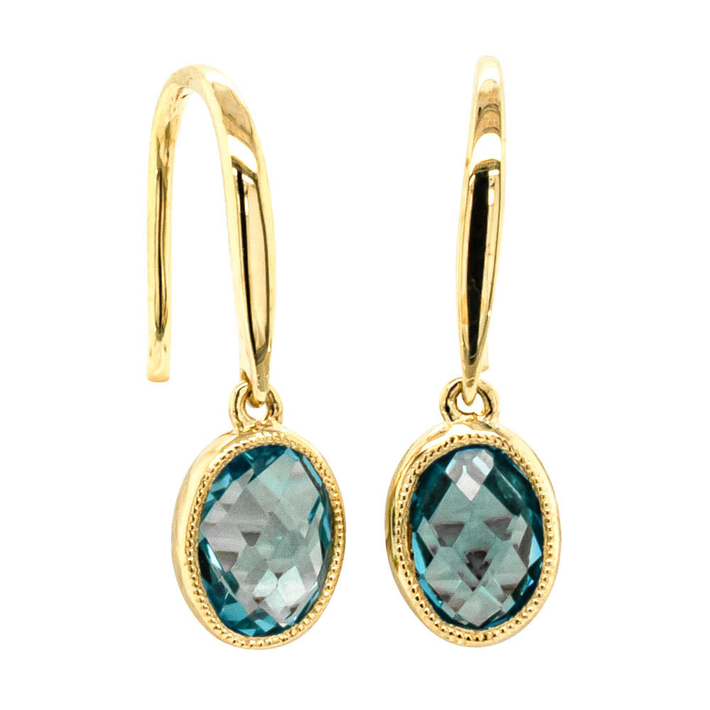 9ct Yellow Gold Blue Topaz Sandalwood Earrings - Earrings - Walker & Hall