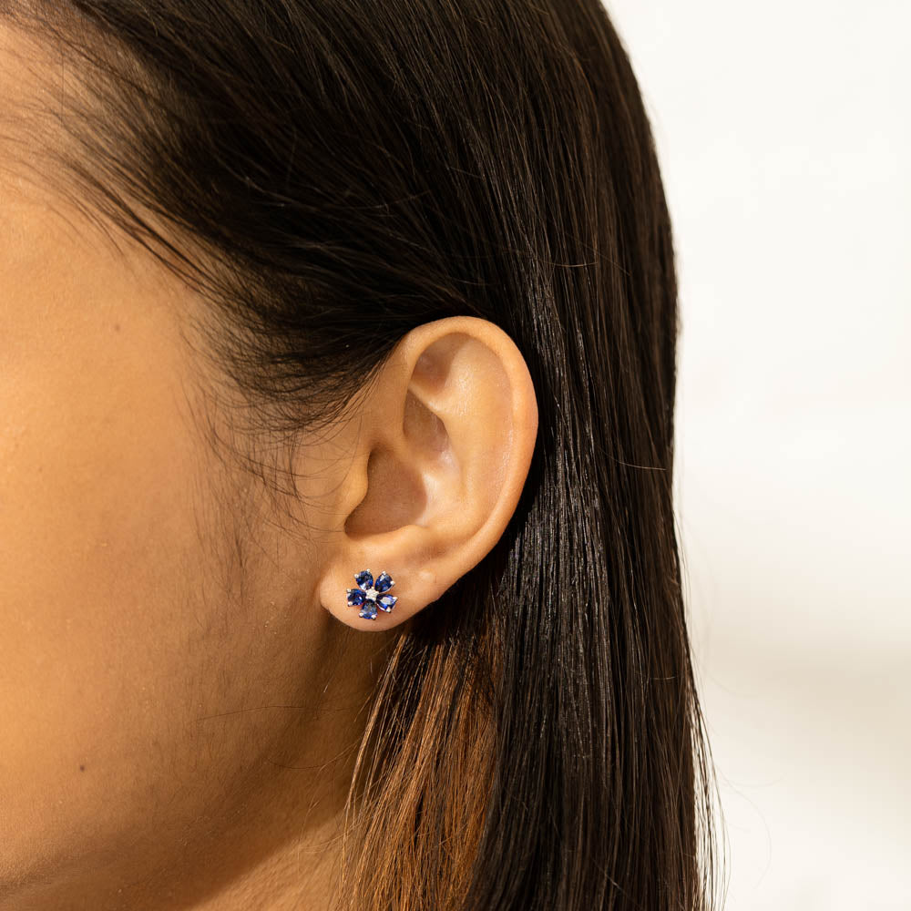 18ct White Gold Sapphire Flower Earrings Walker Hall