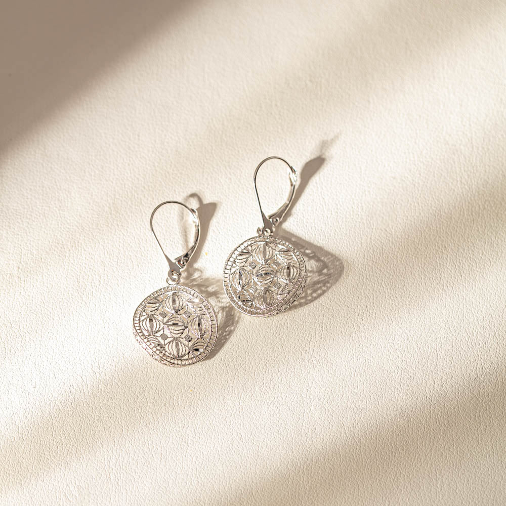 14ct White Gold Filigree Drop Earrings - Earrings - Walker & Hall