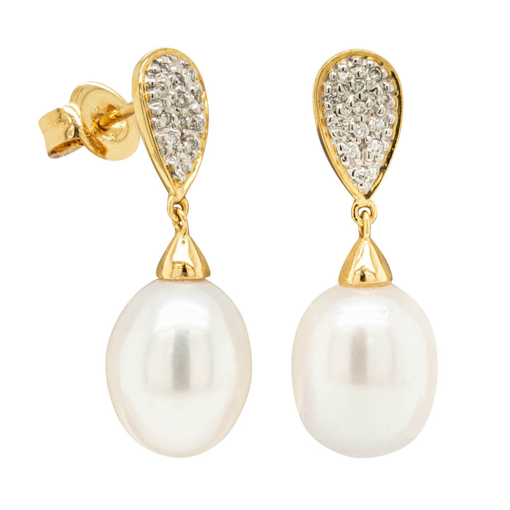 9ct Yellow Gold Pearl & Diamond Earrings - Walker & Hall