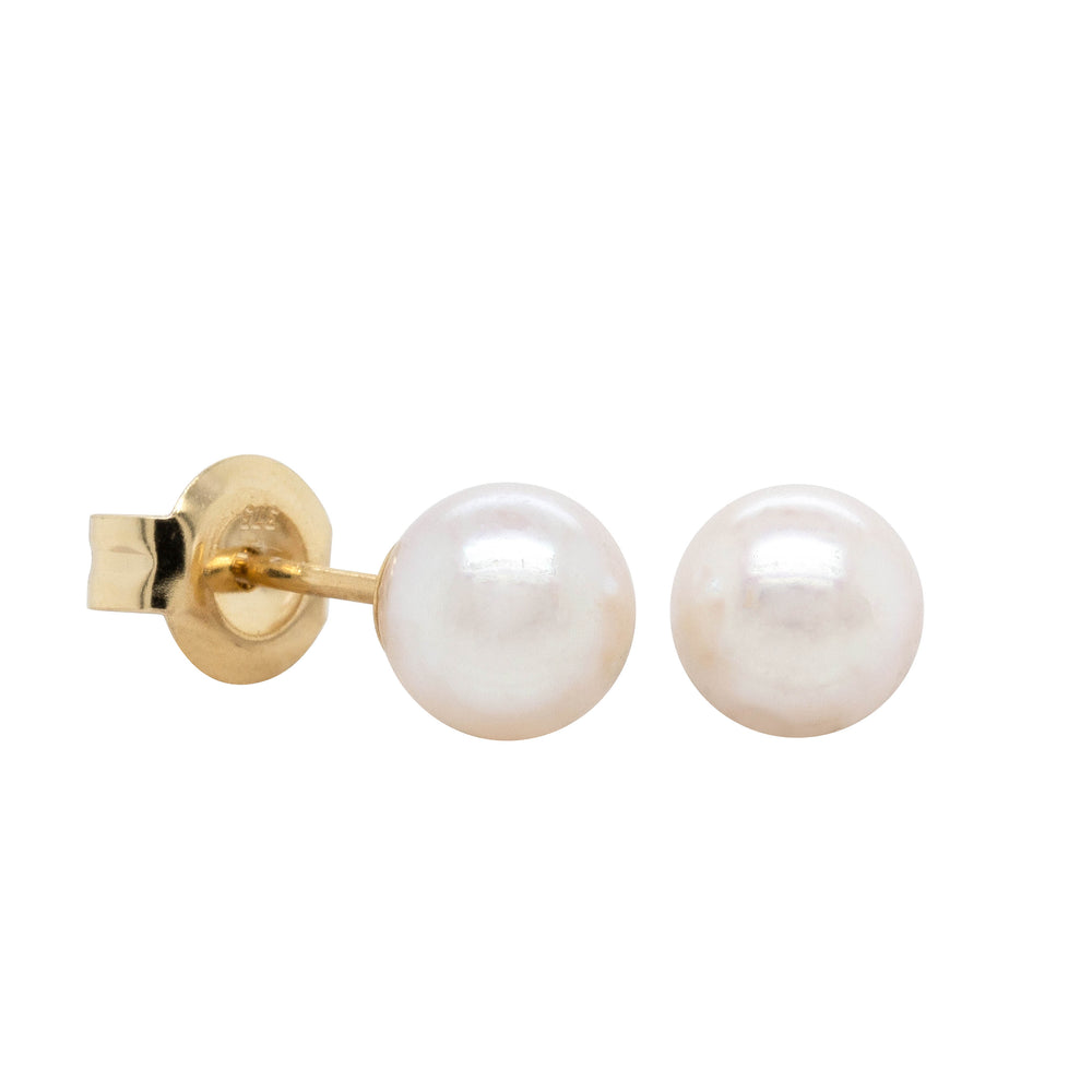 9ct Yellow Gold Akoya Pearl Studs - 6mm - Walker & Hall