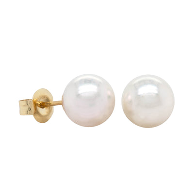 9ct Yellow Gold Akoya Pearl Studs - 8mm - Walker & Hall