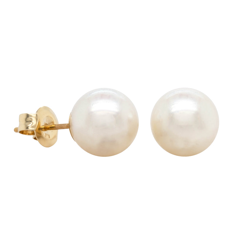 9ct Yellow Gold Akoya Pearl Studs - 9mm - Walker & Hall