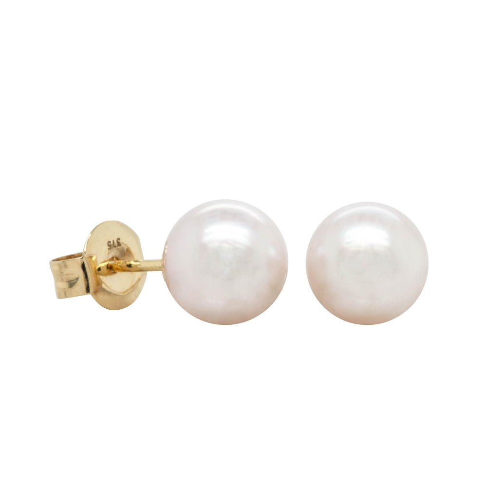 9ct Yellow Gold Akoya Pearl Studs - 7mm - Walker & Hall