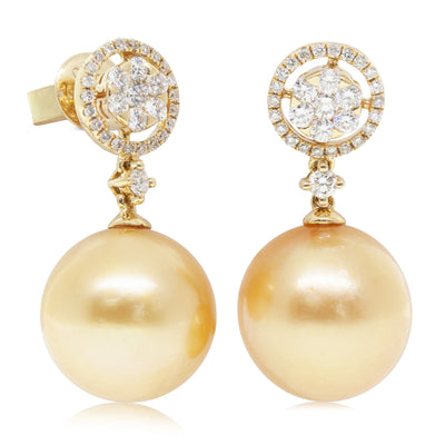 18ct Yellow Gold 12.7mm Pearl & Diamond Earrings - Walker & Hall