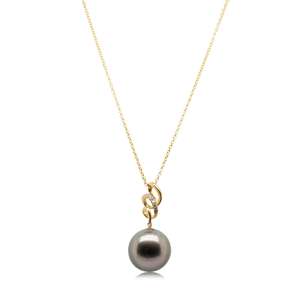 18ct Yellow Gold Black Pearl & Diamond Pendant - Walker & Hall