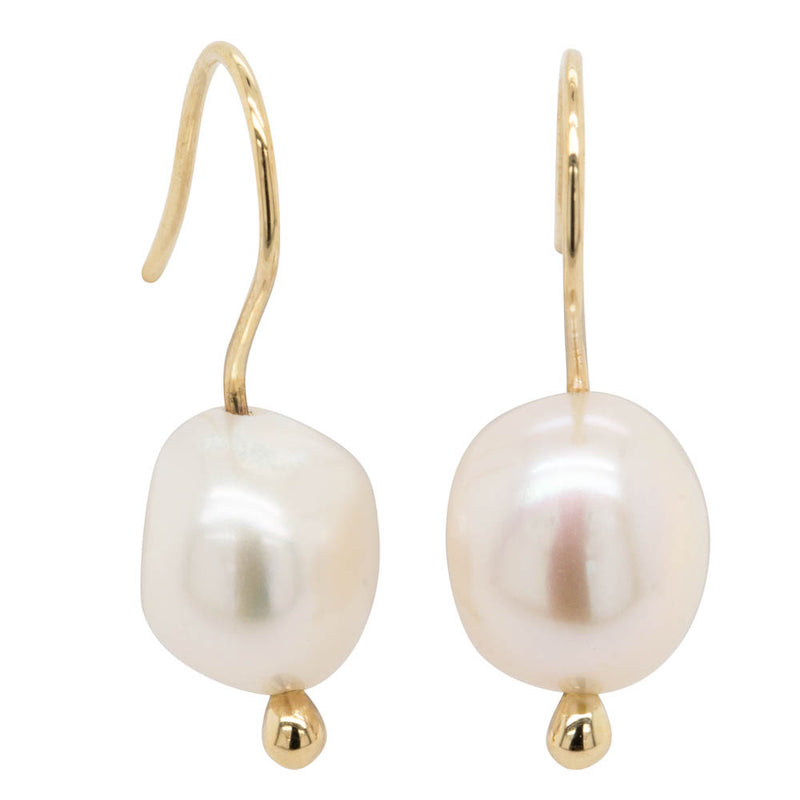 9ct Yellow Gold Baroque Freshwater Pearl Drop Earrings - Walker & Hall