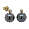 18ct Yellow Gold 11.2mm Black Pearl & Diamond Earrings - Walker & Hall