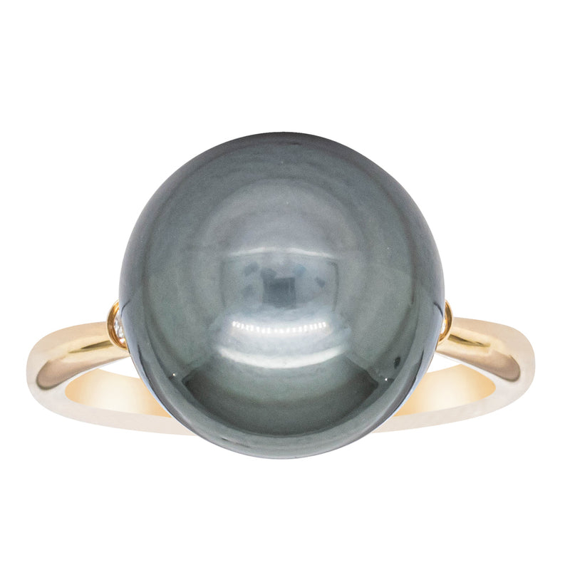 18ct Yellow Gold 12.2mm Tahitian Black Pearl & Diamond Ring - Ring - Walker & Hall