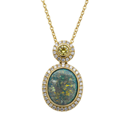 18ct Yellow Gold Opal & Diamond Pendant - Walker & Hall