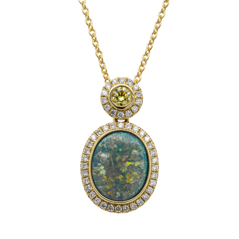 18ct Yellow Gold Opal & Diamond Pendant - Walker & Hall