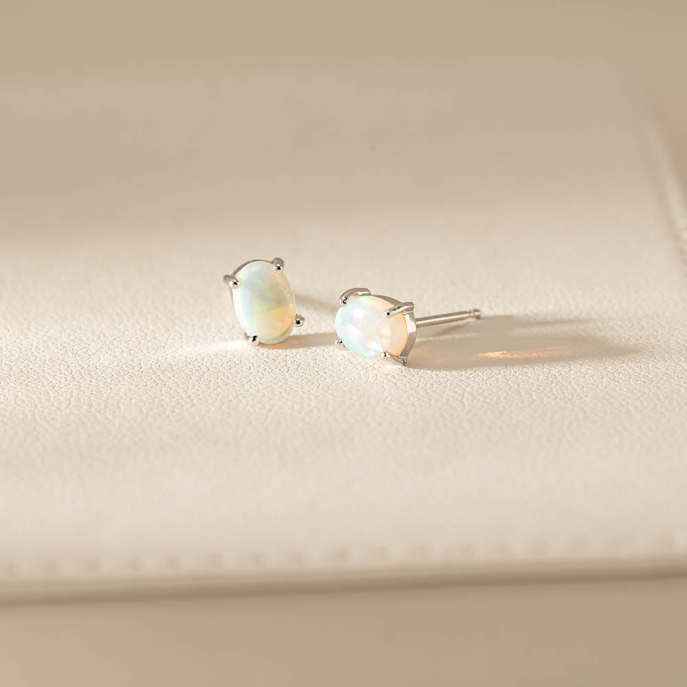14ct White Gold Opal Stud Earrings Walker Hall