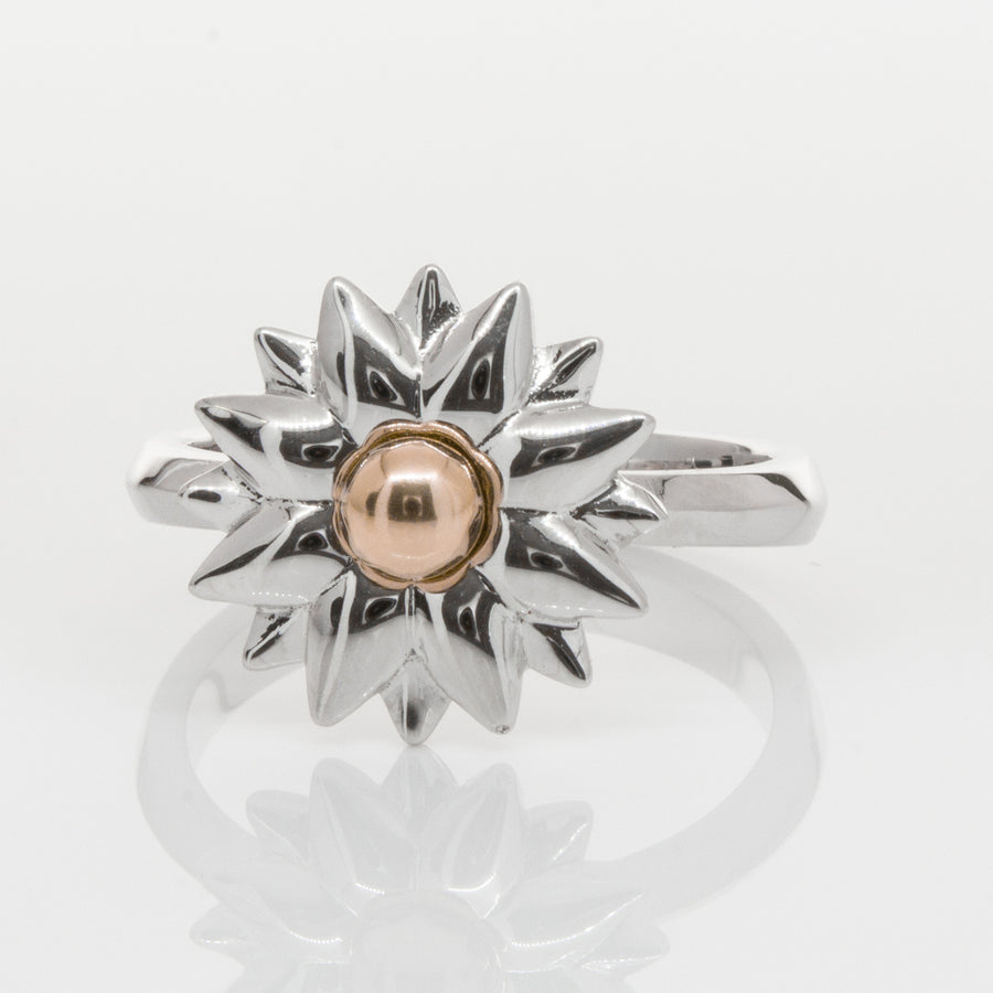 Sterling Silver &amp; Rose Gold Plated Dahlia Ring - Walker & Hall