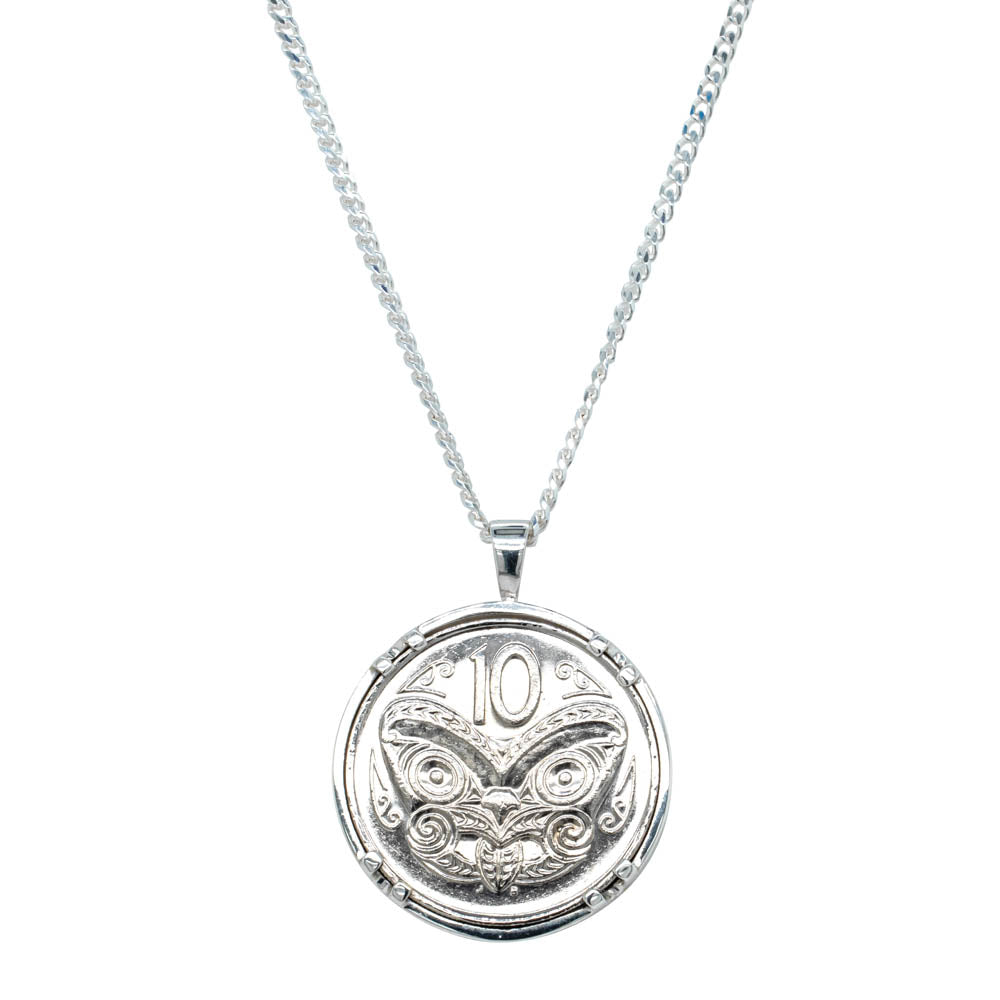 Sterling Silver Koruru Coin Pendant with Curb Chain - Necklace - Walker & Hall