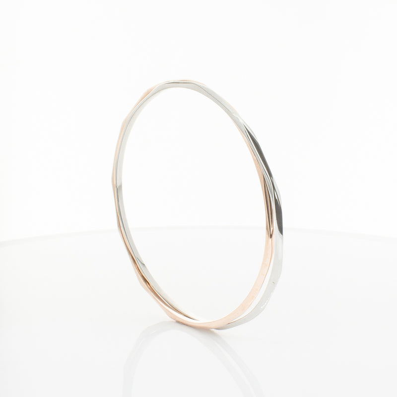 9ct Rose Gold & Sterling Silver Entwined Bangle-Bracelet-Walker & Hall
