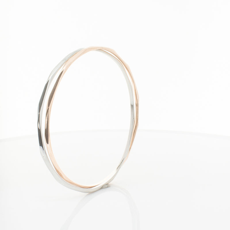 9ct Rose Gold & Sterling Silver Entwined Bangle-Bracelet-Walker & Hall